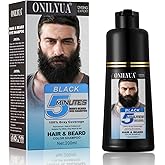 Men's Long-Lasting Black Hair Dye & Root Touch Up for Gray Coverage - 5 Minute Natural Beard & Mustache Coloring Shampoo 3-in-1
