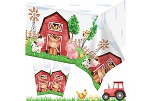 Heboland 3 Pieces Farm Animal Birthday Party Supplies Tablecloth, Large Size 54 x 108 Inch Rectangular Plastic Table Cover, Barnyard Birthday Party Supplies Decorations for Baby Shower Boys Girls