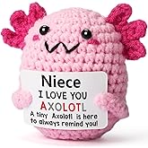 WEYON Niece Gifts from Aunt - Mini Crochet Axolotl Plush with Message Card, Birthday Christmas Valentines Day Graduation Back to School Gifts for Niece from Auntie Uncle