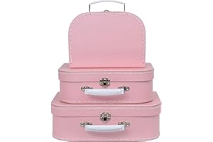 Jewelkeeper Vintage Suitcase Storage Boxes - 3 Sizes: Small (8x6x3 in), Medium (10x7x3.2 in), Large (11.5x7.5x3.75 in) - Baby Pink, Stackable, Sturdy Cardboard - Perfect for Decor, Storage, or Gifts