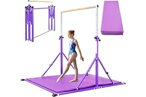 PreGymnastic Foldable Gymnastics Bar, 5.6FT Folding Horizontal Bars for Kids Ages 3-12, Weight Limit 350 LBS, Adjustable kip Bar, Children Home Gym Equipment Indoor