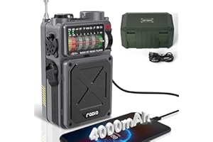 Emgykit R11 Portable Shortwave Radio - 4000mAh/14800mWh NOAA/SW/AM/FM, Solar/Hand Crank/USB Charging, Bluetooth Receiver/USB/TF Playback,with Compass,Flashlight,SOS for Camping & Emergencies - Grey