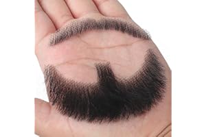 EAVIN GARY Full Hand Black Human Hair Tied Messy Realistic Fake Mustache Fake Beard Fake Goatee Costume Fake Facial Hair for Halloween Funny Cosplay(messy BLACK)