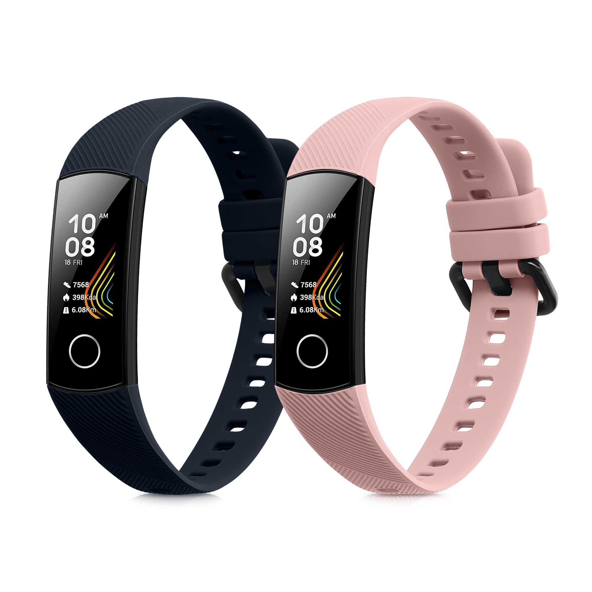 kwmobile 2x Straps for HONOR Band 5 / Band 4 Watch Strap - Silicone Replacement Watch Strap Set - Replacement Bands Dark Blue/Dusty Pink