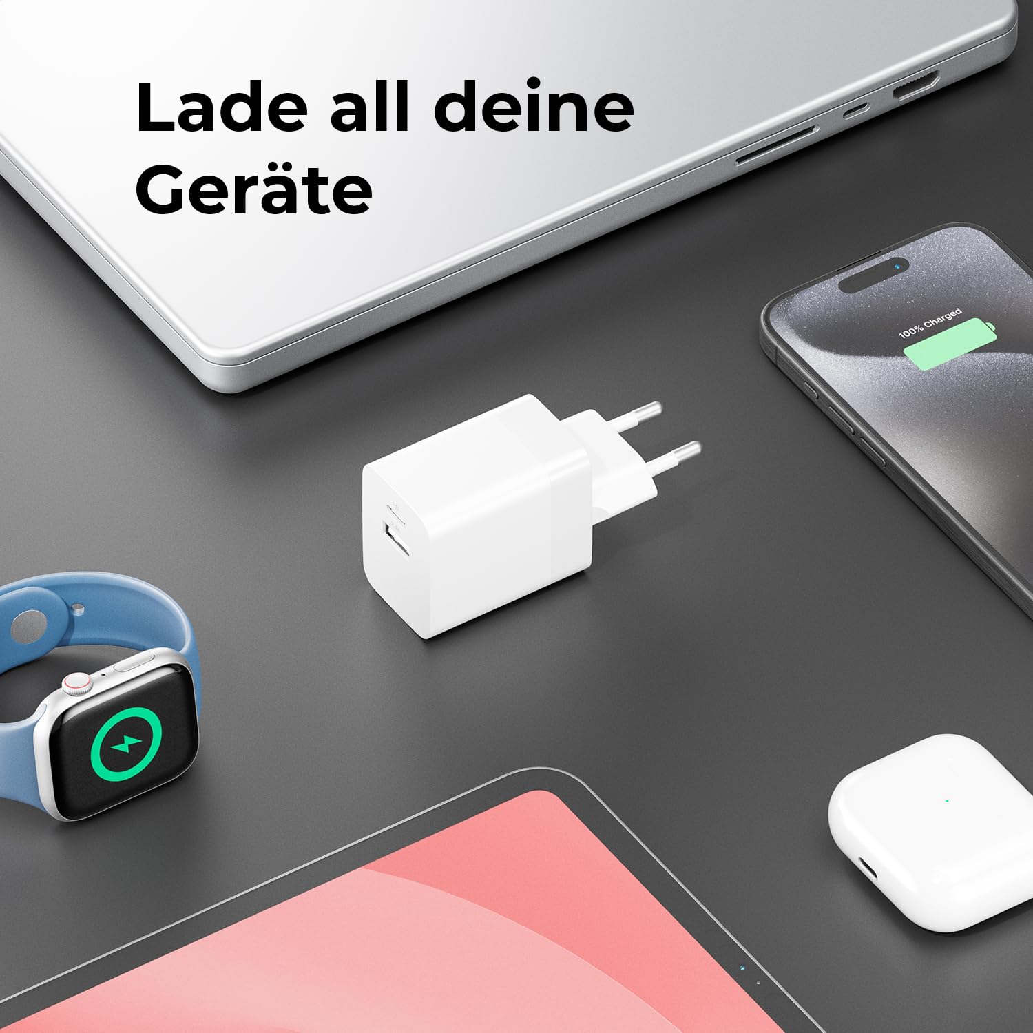 deleyCON Ladegerät USB A und C (2 Port - Kompaktes 45W Schnellladegerät) Netzteil für iPhone 17/16/15/14/13 Galaxy S25/S24/S23 Pixel Handy iPad Tablet MacBook Laptop Notebook USB Charger - Weiß 5