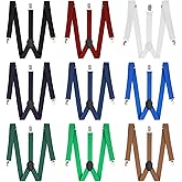 Afcabakila 9 Pcs Adjustable Elastic Y Back Style Suspenders, 1 Inch Wide with Metal Clips, for Men and Women, 9 Colors