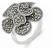 FB Jewels 925 Sterling Silver Marcasite Flower Ring
