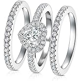 MDFUN Three-in-One Heart Halo Wedding Band Set Engagement Ring 18K White Gold Yellow Gold Plated Cubic Zirconia Promise Eternity Ring for Women Size 5-10