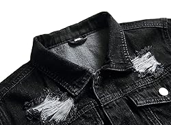 LAMKUKU Mens Denim Jacket Ripped Slim Jean Jacket