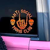 Anti Social Moms Club Car Decal Funny Skull Decals Mama, Mental Health Sticker, Mother's Day, Car Accessories, Vinyl Decals Waterproof 8 Inches Bumper for Women Mom Grandma