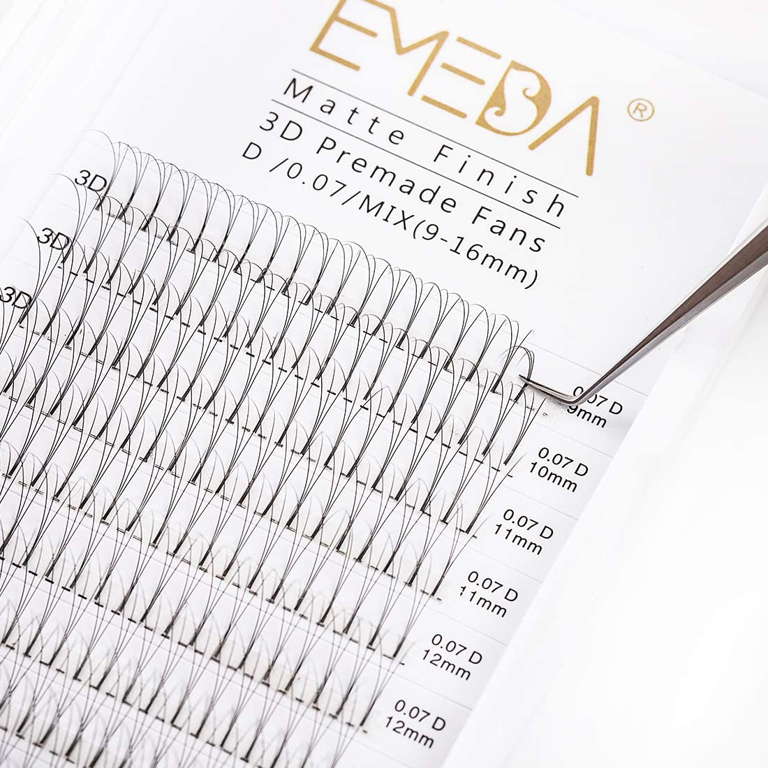 Premade Fans 3D Volume Eyelash Extensions D Curl 0.07 Mix Tray 8mm 10mm 12mm 14mm .07 3D Lash Extensions Mixed Trays Fanned Russian Cluster Eyelashes by EMEDA (3D .07 D 9-15mm Mix)