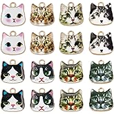 SUNNYCLUE 1 Box 8 Style 48Pcs Enamel Cat Charms Animal Charm Bulk Alloy Cats Head Pet Charm for Jewelry Making Charms Supplies Accessories DIY Necklace Bracelet Earring Craft Women Beginners Adults