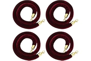 FVIEXE 4 Pack 5 Feet Burgundy Velvet Stanchion Rope, Crowd Control Ropes with Gold Clasps, Foam Core Queue Safety Sarriers Stanchion Post Rope for Party Event and Red Carpet
