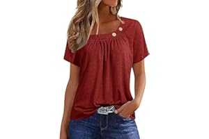 FQZWONG Summer Outfits for Women Ladies Tops and Blouses Casual Short Sleeve Shirts Loose Crew Neck Tshirts Button Down Tees