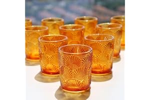 Woho 12Pcs Amber Votive Candle Holders, Glass Amber Candle Holder for Fall Wedding, Boho Tea Lights Candle Holder for Halloween Thanksgiving Centerpieces Table Decoration