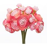 Featuman Pink Flowers Artificial Ranunculus Flowers, 6 Pcs Artificial Silk Ranunculus with Stems, 11 Inch Real Touch Faux Flowers for Vase, Wedding Bouquet, Home and Office