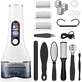 AdamPark Electric Foot File Callus Remover, Rechargeable Pedicure Tools Foot Care Kit, Portable Callus Remover Kit with 3 Roller Heads,2 Speed,Battery Display (White)