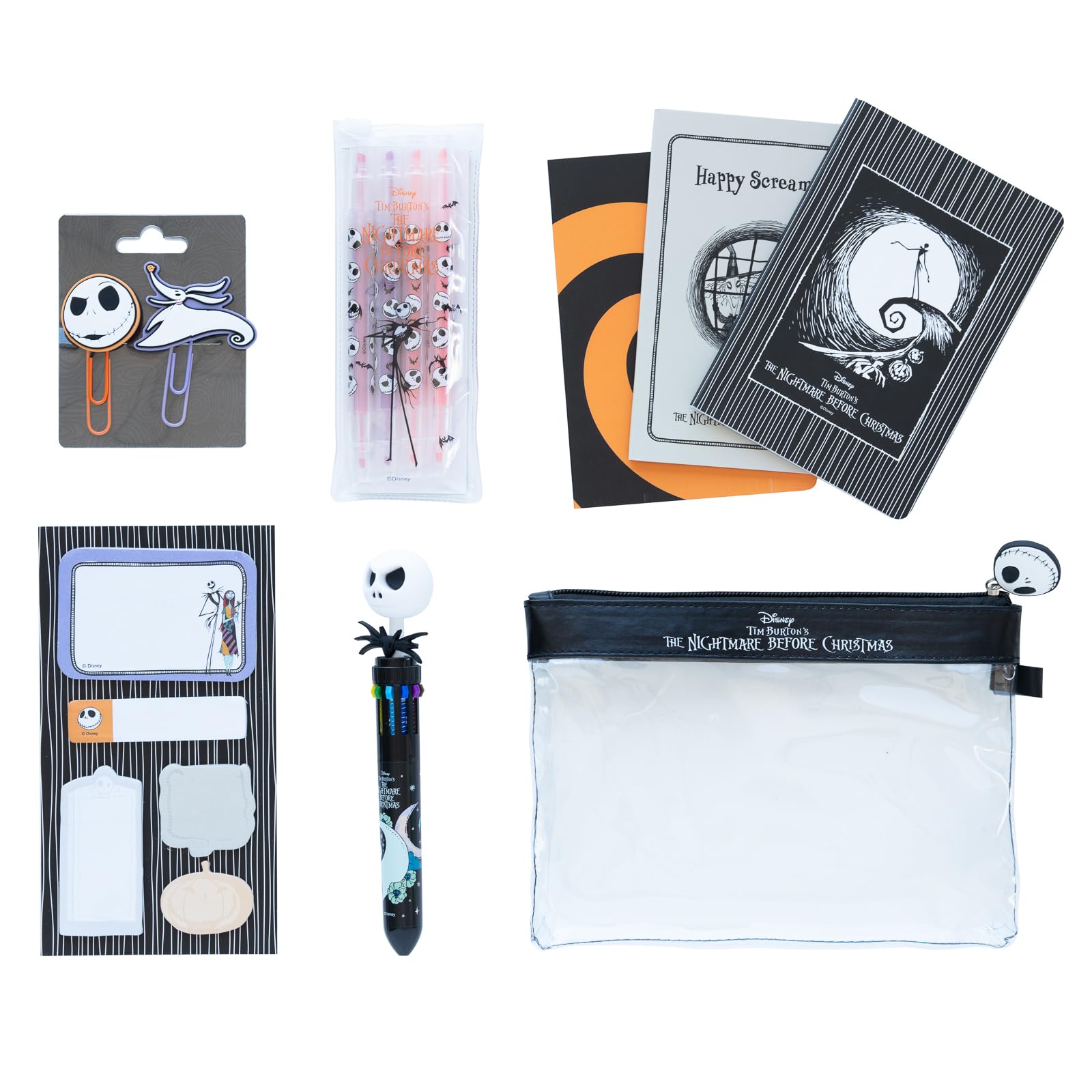 Grupo Erik Disney Stationery Set - The Nightmare Before Christmas Gifts | Pencil Case With A6 Notebooks, Pen, Highlighter Set, Sticky Notes, Paper Clips | Disney Gifts