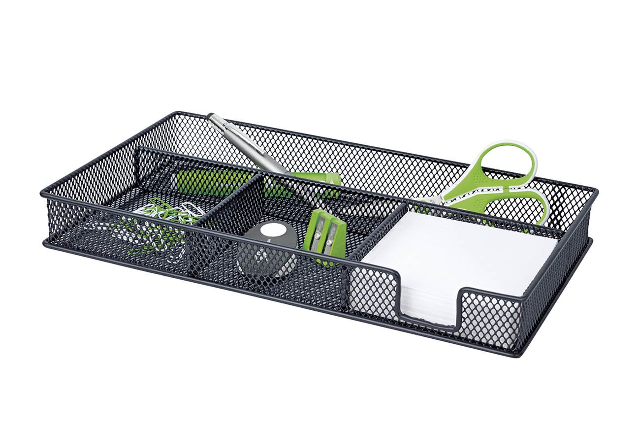 Wedo 651601 Pen Tray Office 4 Compartments Powder-Coated Wire Metal 29 x 16 x 4 cm Black