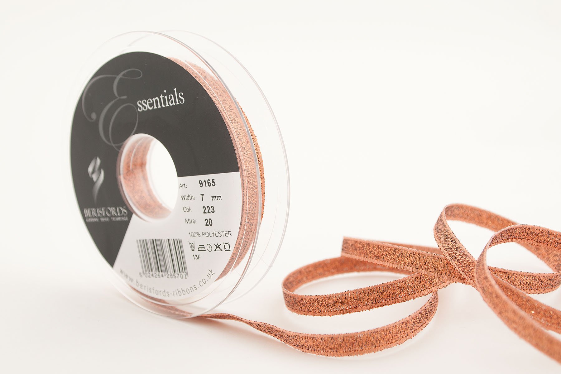 Berisfords 9165 20 m x 7 mm Glitz and Glamour Metallic Lame Ribbon, Copper โ image 1