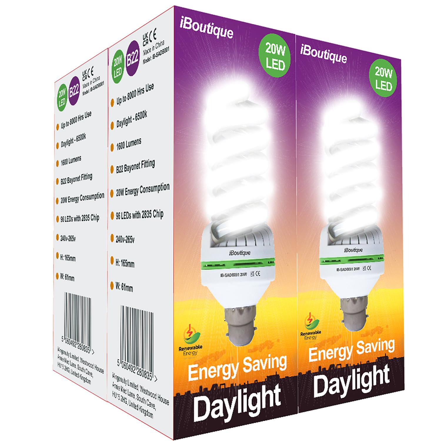 iBoutique 20W Bayonet (B22) Daylight Energy Saving LED Light Bulb Equivalent Output 150 Watts (Full Spectrum) 4-Pack — image 1