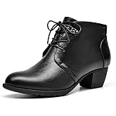 VJH confort Women's Ankle Boots,Lace-up Round Toe Comfortable Low Heel Dress Booties with Side Zipper