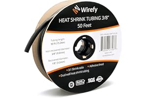 Wirefy 3/8" Heat Shrink Tubing - 3:1 Ratio - Adhesive Lined - Marine Grade Heat Shrink - Black - 50 Feet Roll | Wire Heat Shrink Tubing, Wire Shrink Wrap Tubing, Heat Shrink Wire Tubing