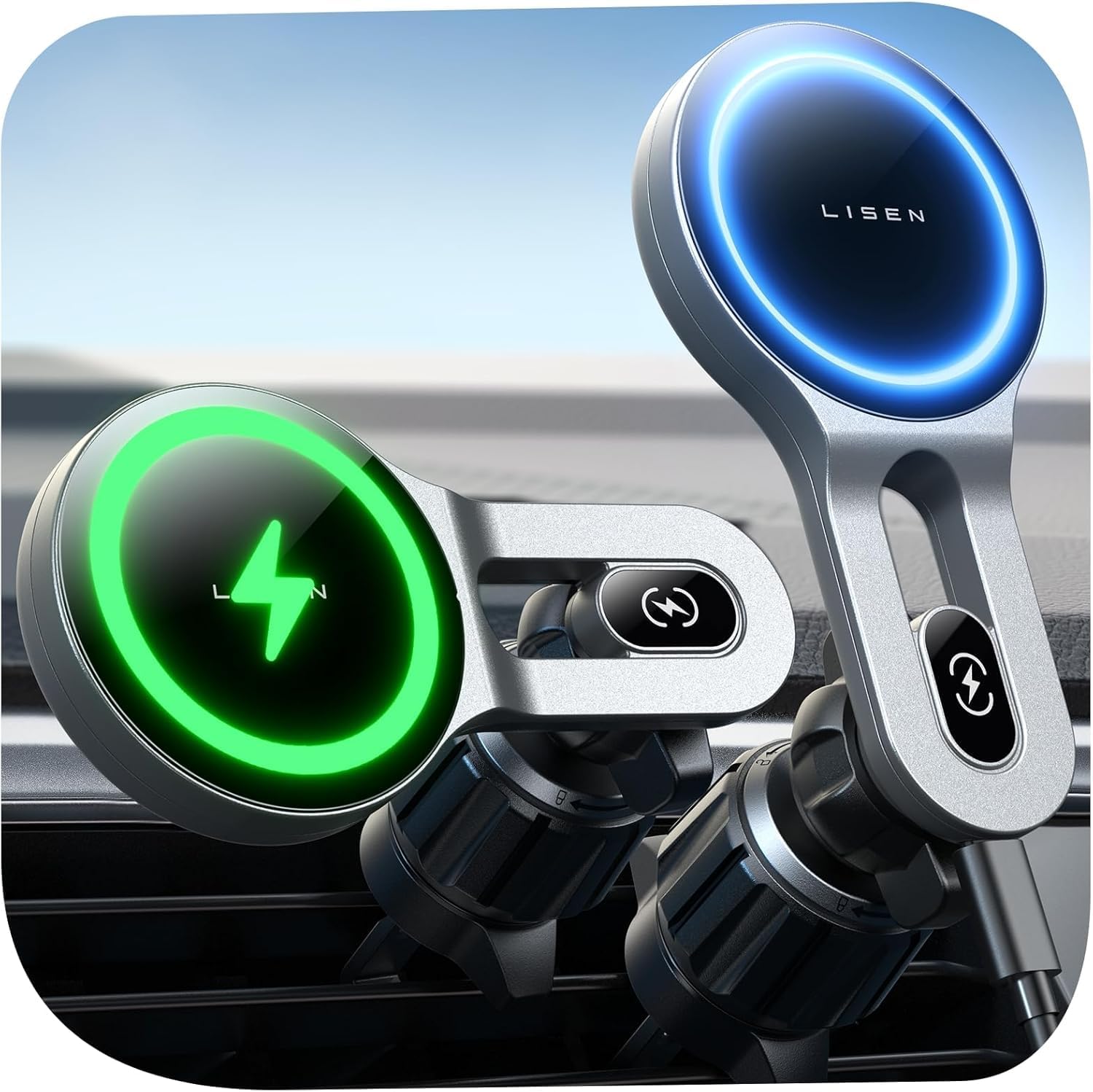 Photo 1 of LISEN for iPhone 17 MagSafe Car Mount Charger, [Safer & Faster] Vent Magnetic Wireless Car Charger, Car Vent Phone Mount Charger Fits iPhone 17 Pro Max Air 15 14 13, Samsung with MagSafe Case,Black