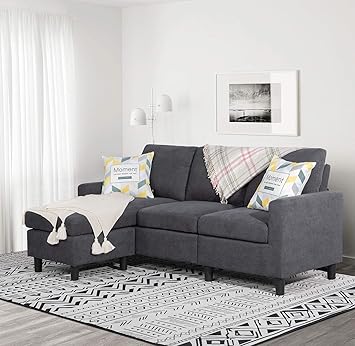 sofa seccional convertible shintenchi moderno de lino en forma de l sofa seccional de 3 asientos sofa seccional con chaise reversible para sala de