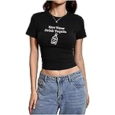SweatyRocks Women's Tequila Print Y2k Slim Fit Crop Top Slogan Graphic Cute Short Sleeve T Shirts