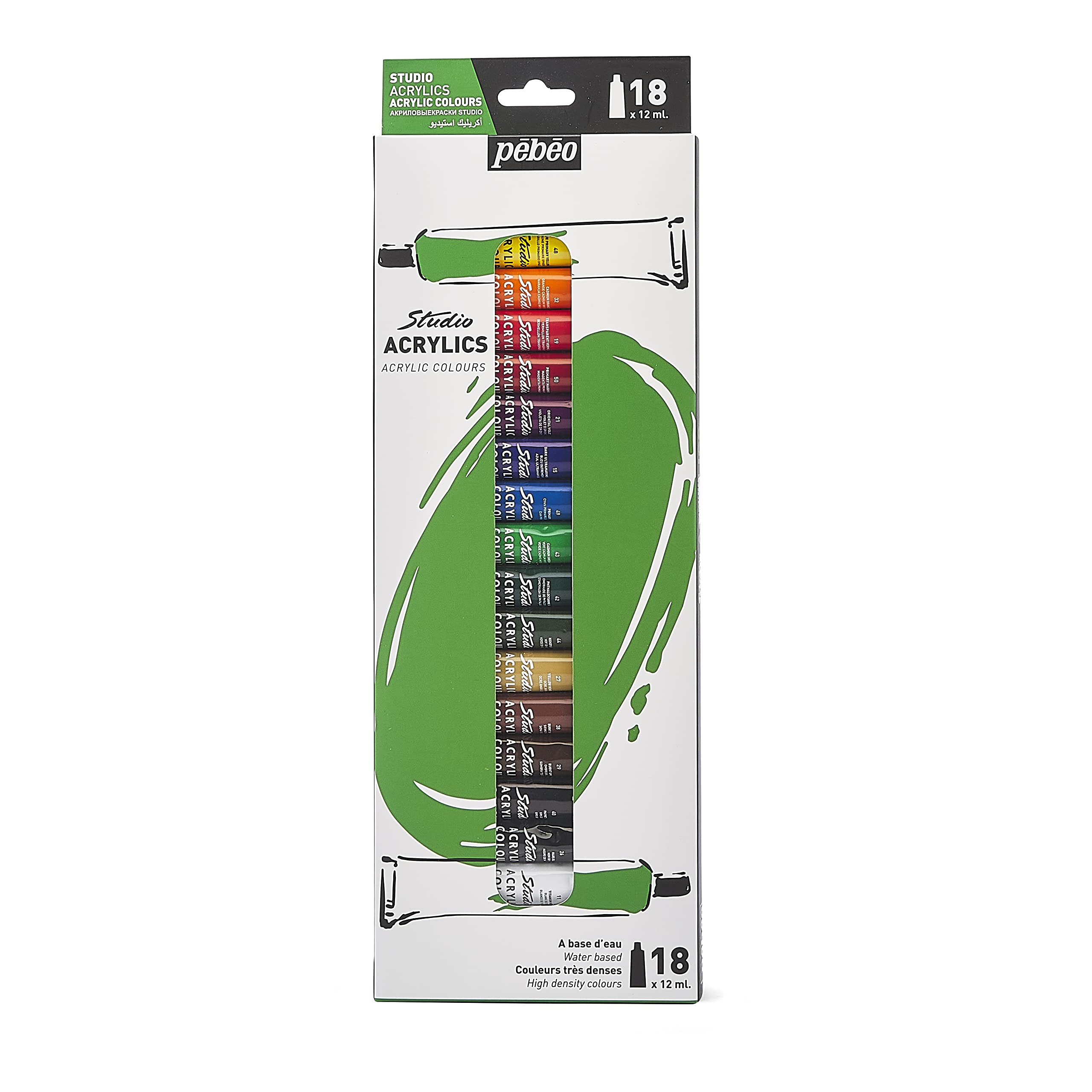 Pebeo 668710 High Viscosity Studio Acrylics - New set of 18 colors in 12 ML tubes
