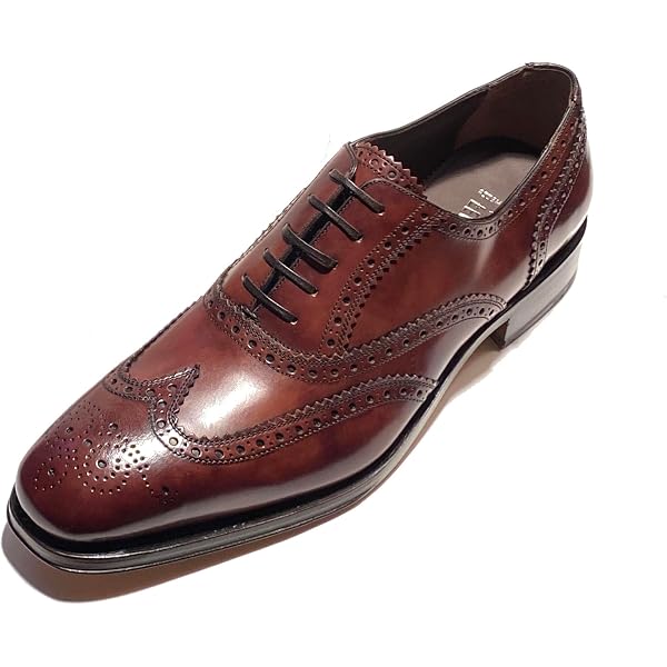 Amazon.com | Ferragamo POVEDA Tramezza Brown Leather Wingtip  display picture 1