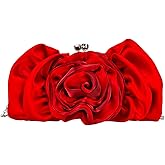 COOLOYA Women's 3D Rose Flower Evening Bags Satin Clutch Purse Floral Wedding Bag Chain Crossbody Shoulder Handbags