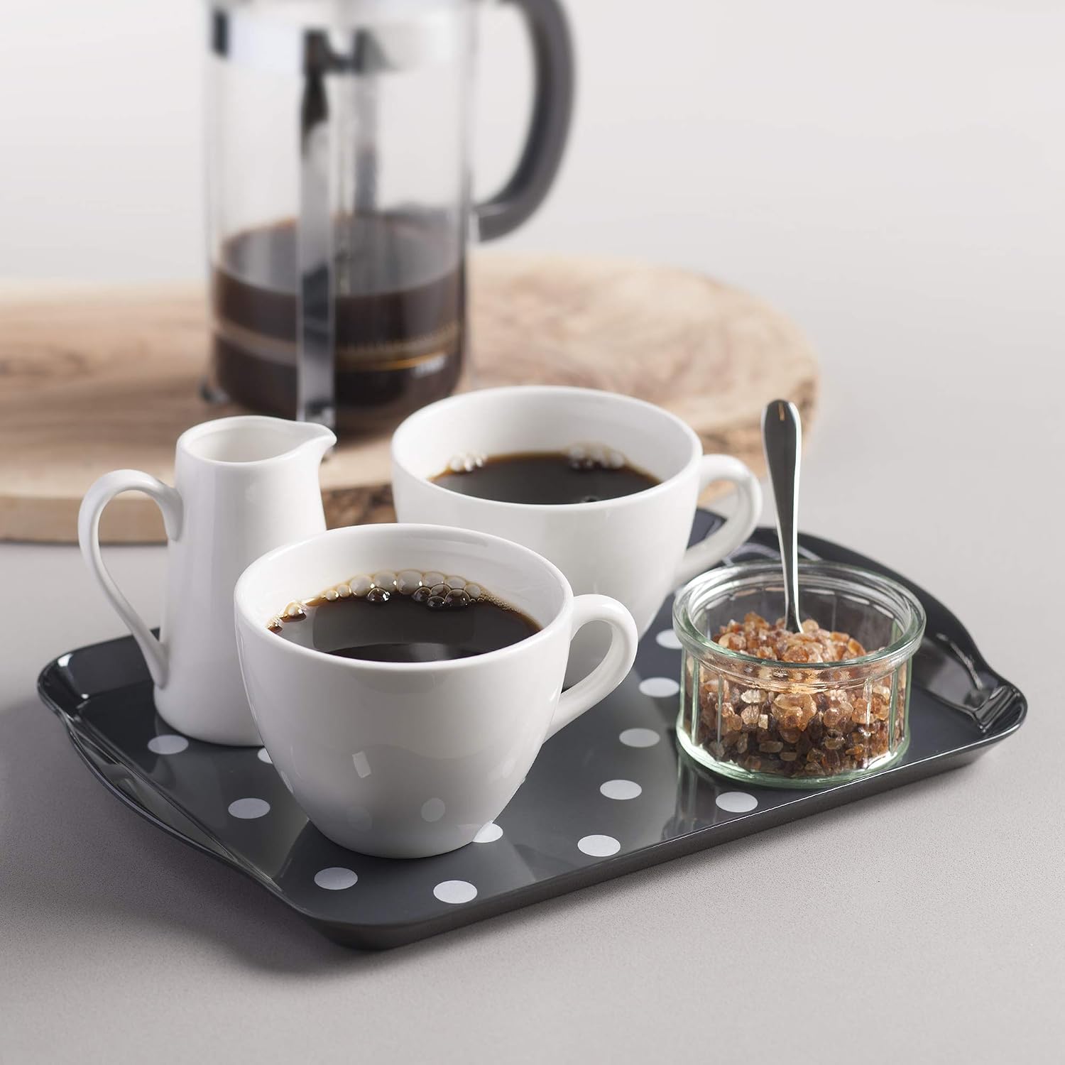Zeal Melamine Food Serving Tray with Handles and Lipped Edges, Dotty Polka Dot Serving Lap Tray 30 x 21cm, Dary Grey - Image 3