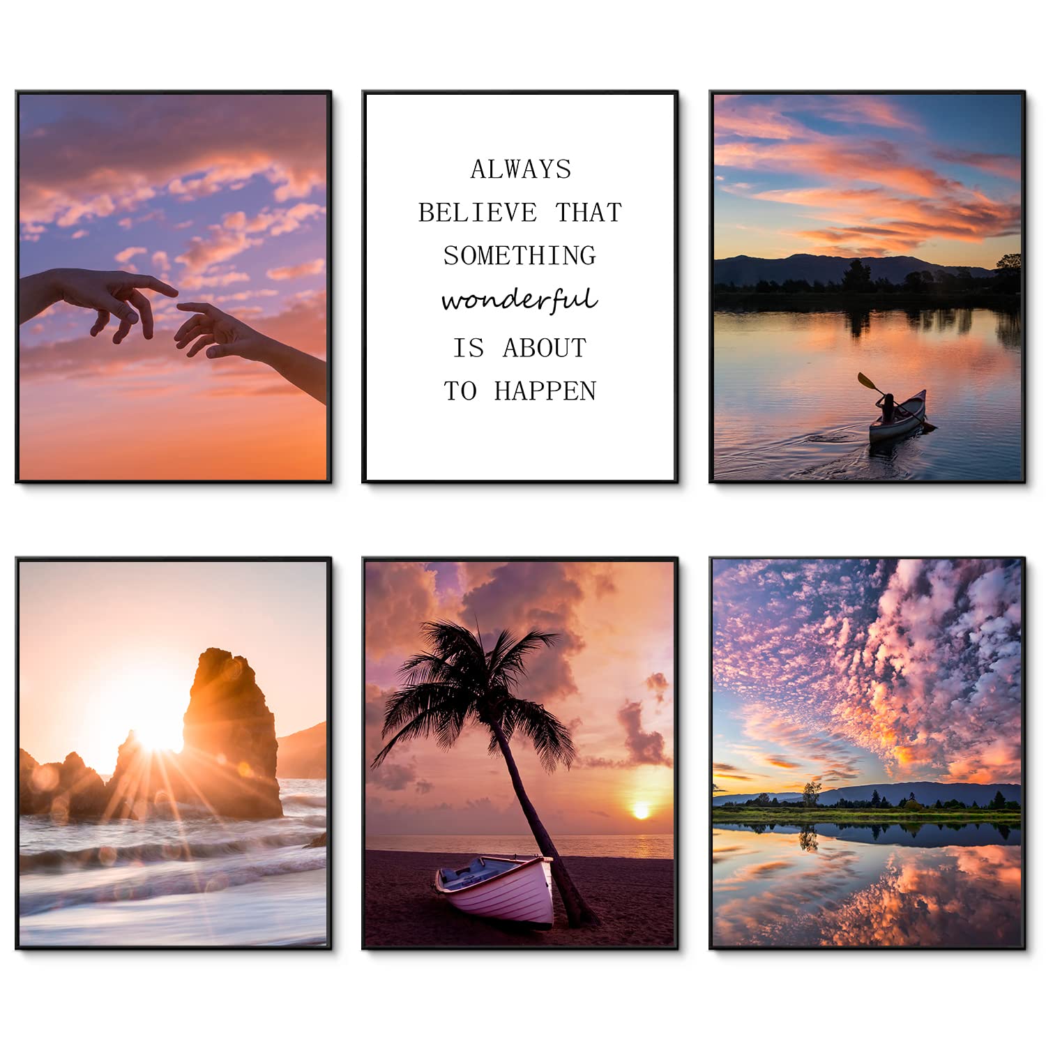 HoozGee Sunset Wall Art Prints Travel Photo Set of 6 Enjoy Dusk Dream View Picture Posters Gift for Photography Fans Nautical Themed Home Decor for Living Room Wall Decor (11"x14" UNFRAMED)