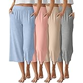 Neer 4 Pack Women's Capri Pants Wide Leg Capris Yoga Sweatpants Lounge Loose Fit High Waist Workout Cropped Pants with Pocket