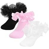 SAOROPEB Toddler Ruffle Socks, 3 Styles，5 Size, Frilly Dress Socks for Girls Princess Lace Ruffles Socks Set