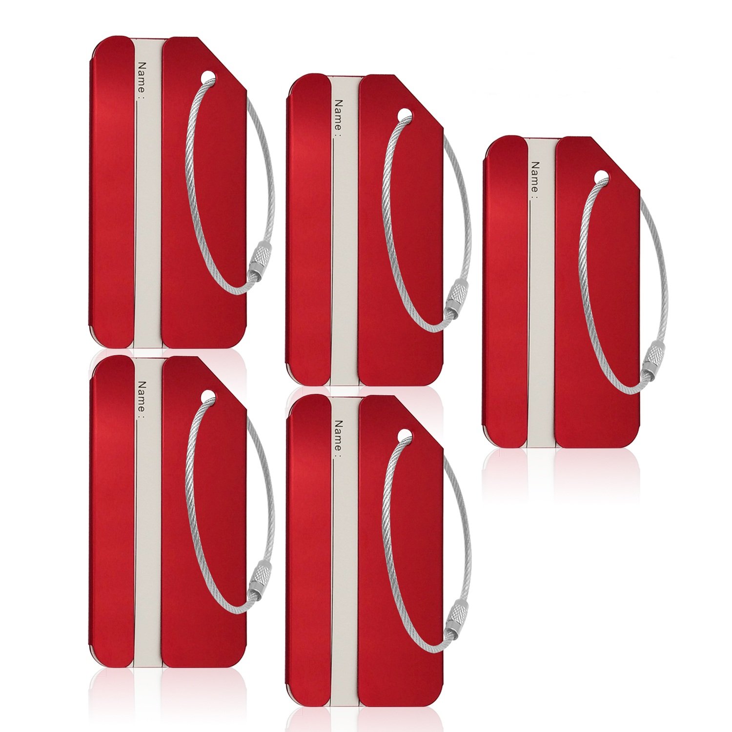 Aluminum Luggage Tag for Luggage Baggage Travel Identifier by Ovener (Red 5 Pcs)