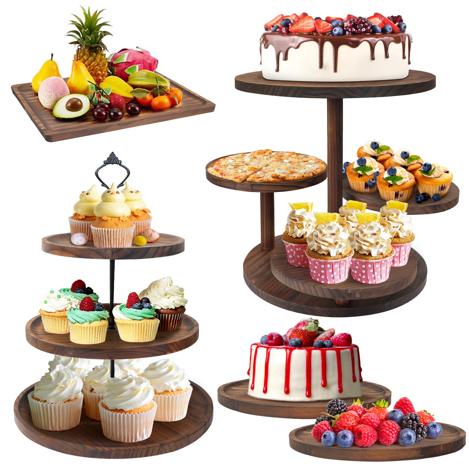 Photo 1 of LARDUX Wooden Dessert Table Display Set - 4 Tier Cupcake Stand, 3 Tier Dessert Stand, 2Pcs Round Serving Trays,1Pcs Rectangular Trays for Party, Wedding, Baby Shower