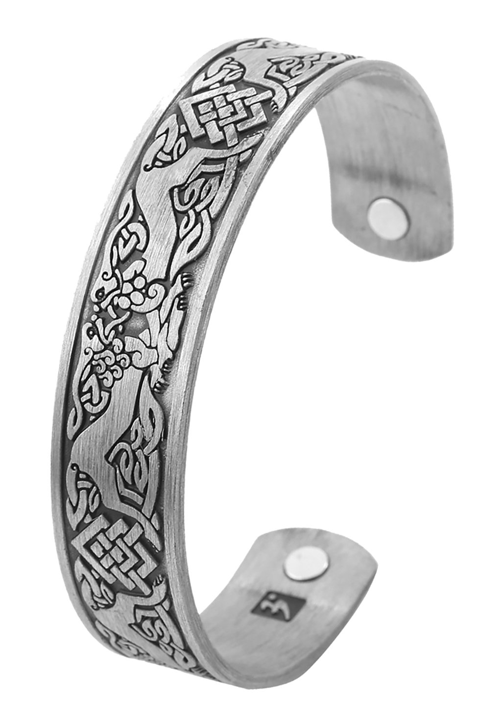 Dawapara Pagan Viking Wolf Fenrir Norse Mythology Celtic Knot Magnetic Health Cuff Bracelet Men Jewelry, alloy