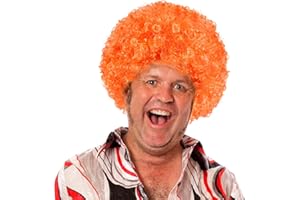 HODRME Unisex Short Fluffy Afro Wigs-Women Men Kinky Curly Disco Hippie Wig for Costume Cosplay Halloween Christmas Party (Orange)