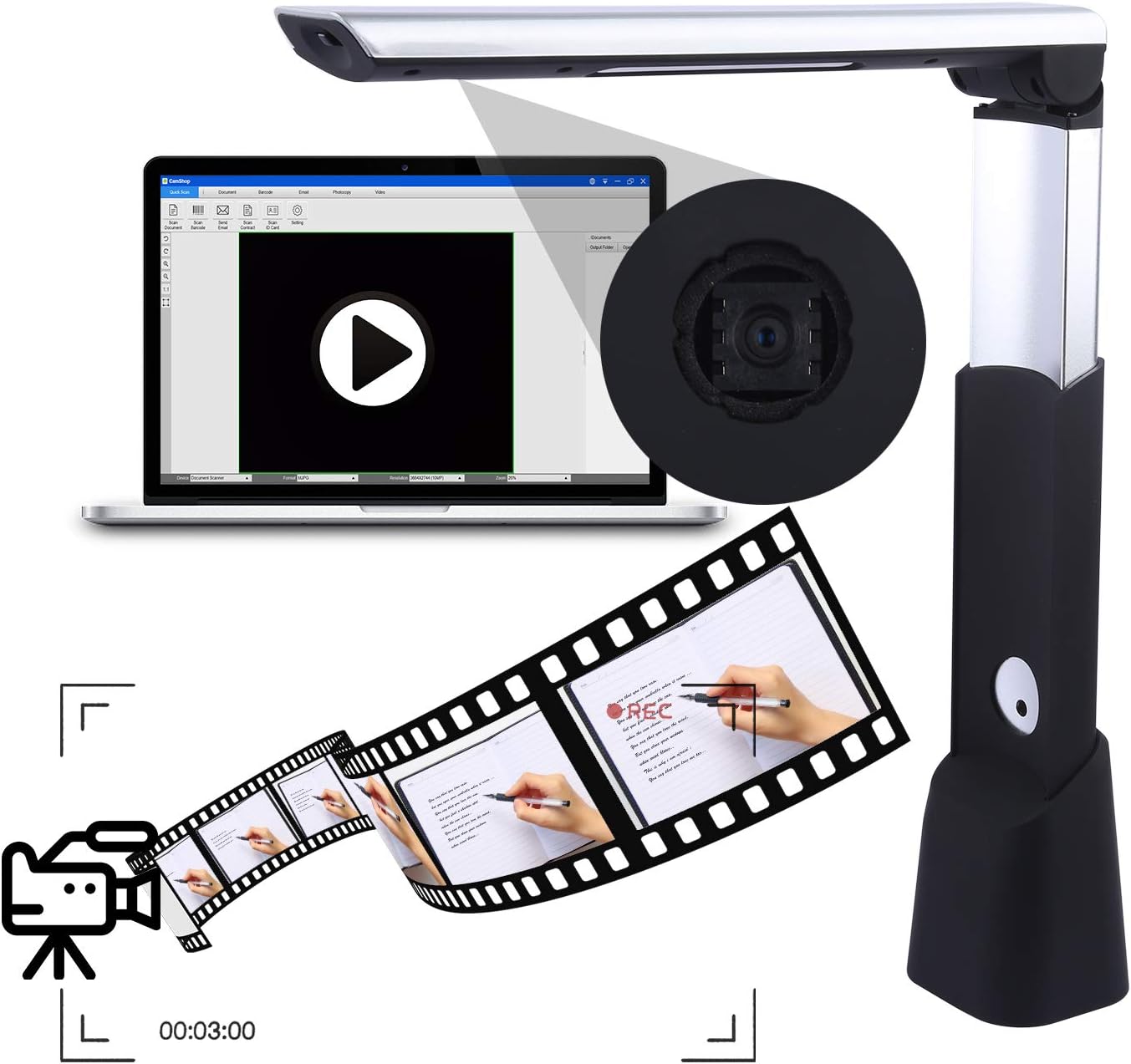 Document Cameras Scanner,10MP CMOS,Visual Presenter Max A3 Size,OCR Technology,W/LED Light and Micphone,Easy-to-Use Tools for 100P Book Scanner PDF, Portable for Teacher,Classrom and Conference: Electronics