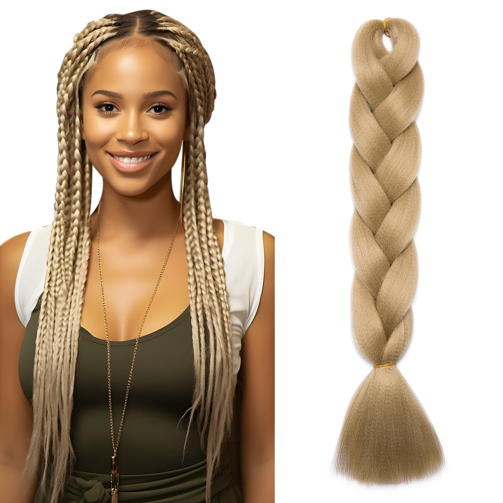Ombre 4 Tones Braiding Hair Extensions Jumbo Braids Hair Extension Jumbo Braiding for Twist Braiding 24",1 Bundles - Ash Blonde