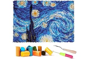 Latch Hook Kit for Adults Beginner, 52x38cm Rug Hooking Kits Supplies Embroidery Stitch Cross with 2 Latch Hook Tools Pre-Cut