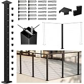 Muzata 42in Modular Cable Railing Corner Post Surface Mount T-drilled RW36 | Matches with Muzata Modular Level Kit (With Handrail), Tensioners &amp; Terminals Included, One-Post Corner, Black Cable Railing