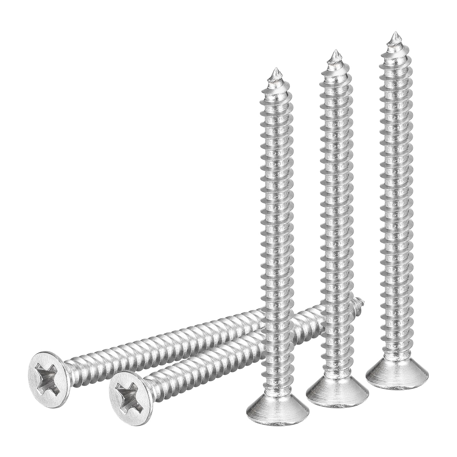 DTGN 100Pcs #7x1-3/4" Flat Head Wood Screws, 304 Stainless Steel Phillips Self Tapping Screws - Good for Woodworking, Furniture - Silver