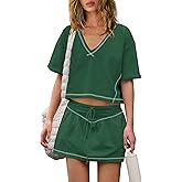 Panadila Womens Workout Set 2 Piece Outfit Skirt Set Matching Sets Crop Tops and Skirt with Shorts Sets with Pockets(Dark Green,M)