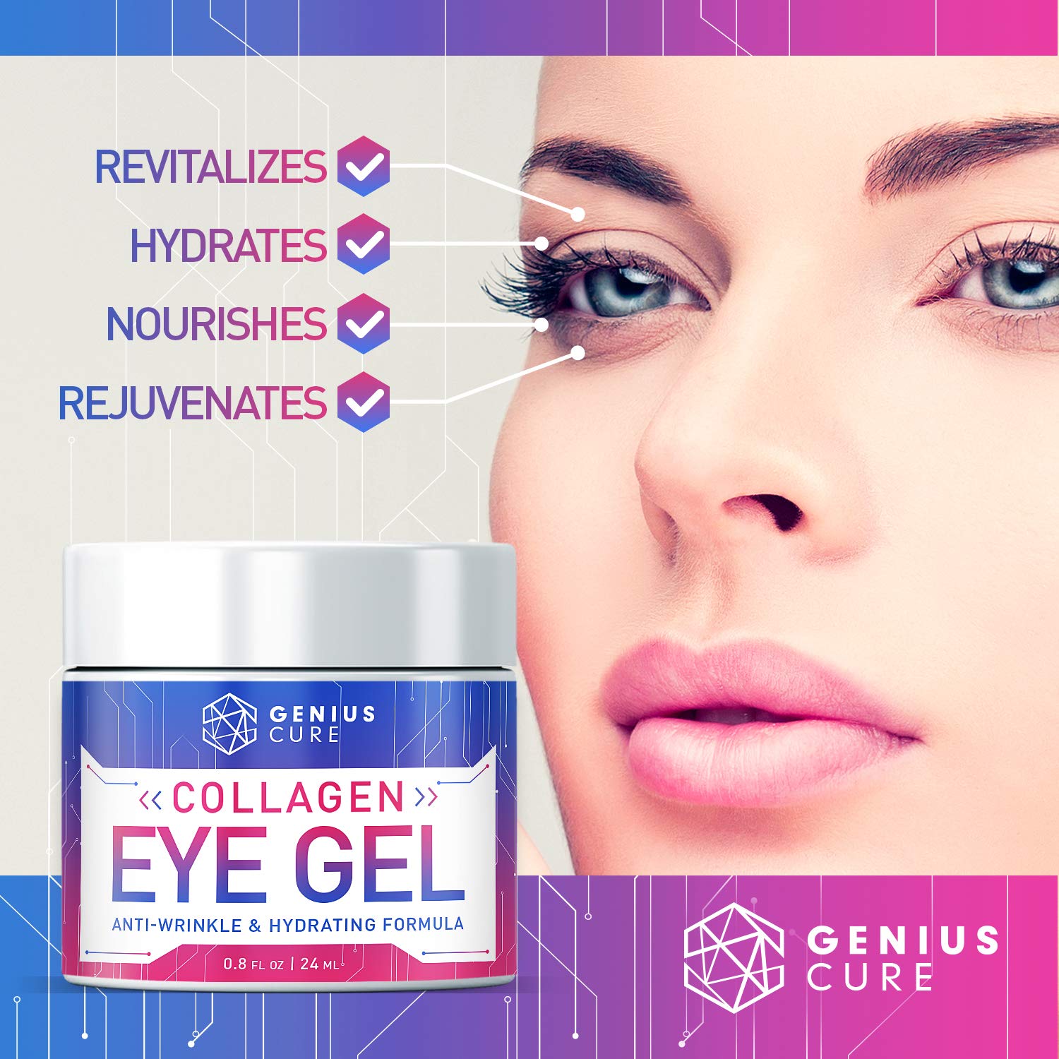 Collagen Eye Gel, Under Eye Gel Treatment for Reducing Dark Circles, Moisturizing, Targets Wrinkles Anti-Aging, Fine Lines, Eye Bags, Puffiness for Women Men 2oz: Beauty