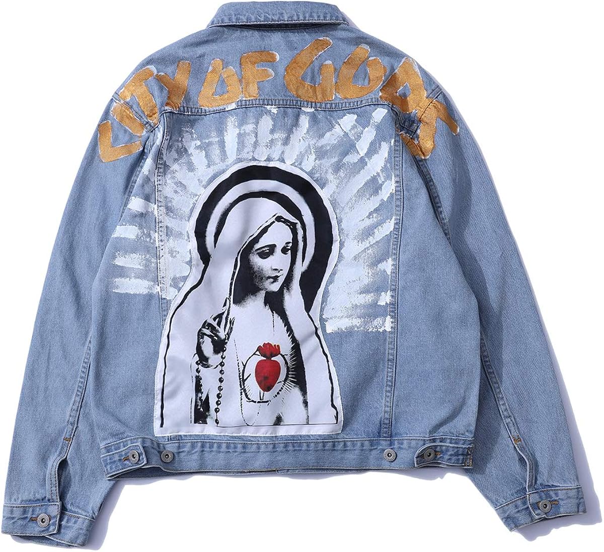 denim graphic trucker jacket