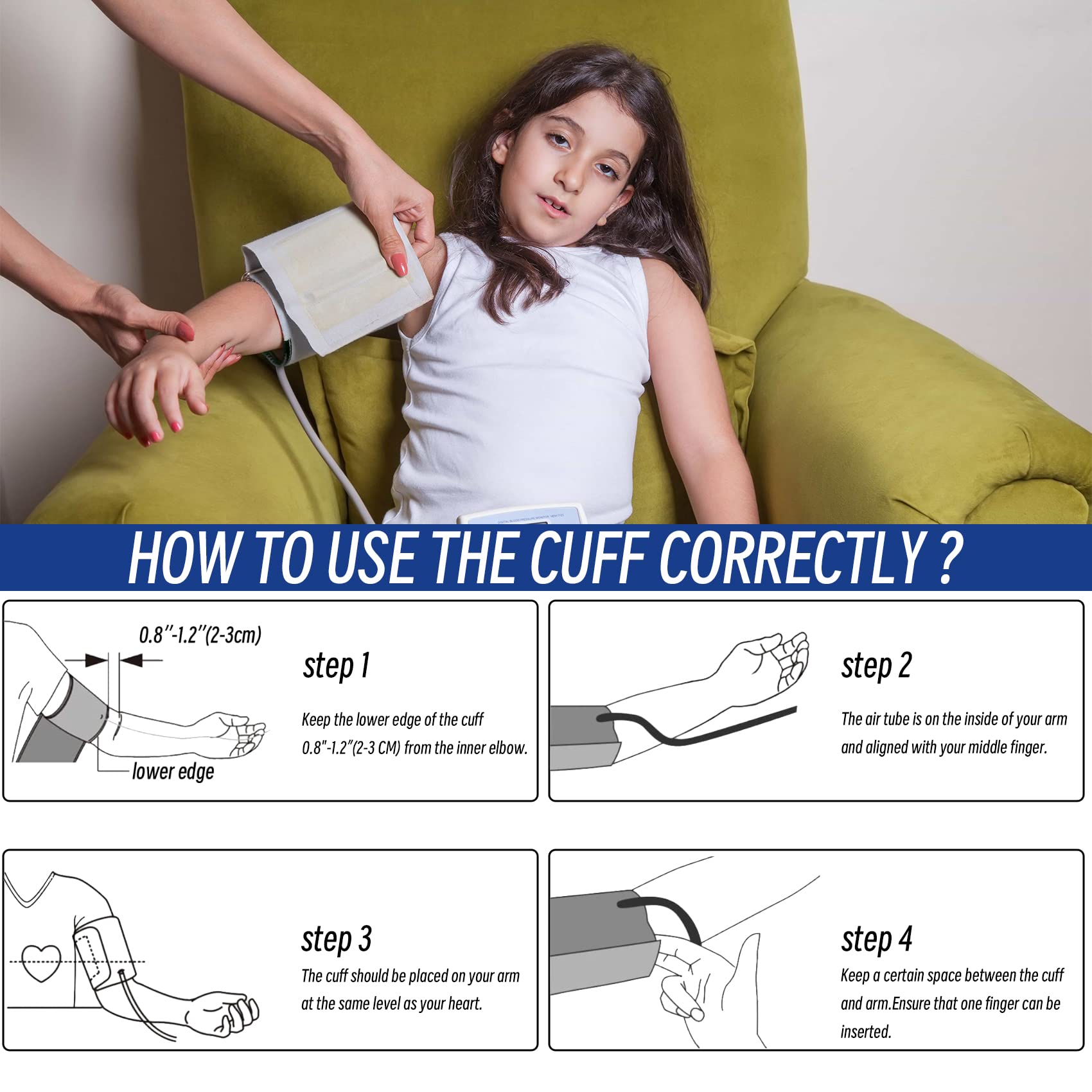 Child Small Cuff Compatible with Most BP Monitors 5.5”-9.5” Inches (14-24CM) Blood Pressure Cuff ARM BP Replacement Cuff for Pediatric and Women S(Small)